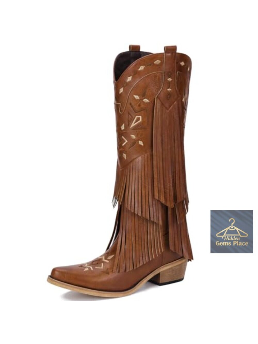Fringe Knee High Cowboy Boots Women Pointed Toe Faux Leather Western Pull On